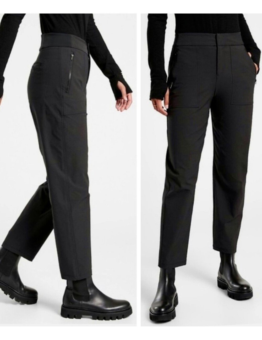 Athleta The Wander Hybrid Straight Leg Black Pants Women's 10 Athleisure Light